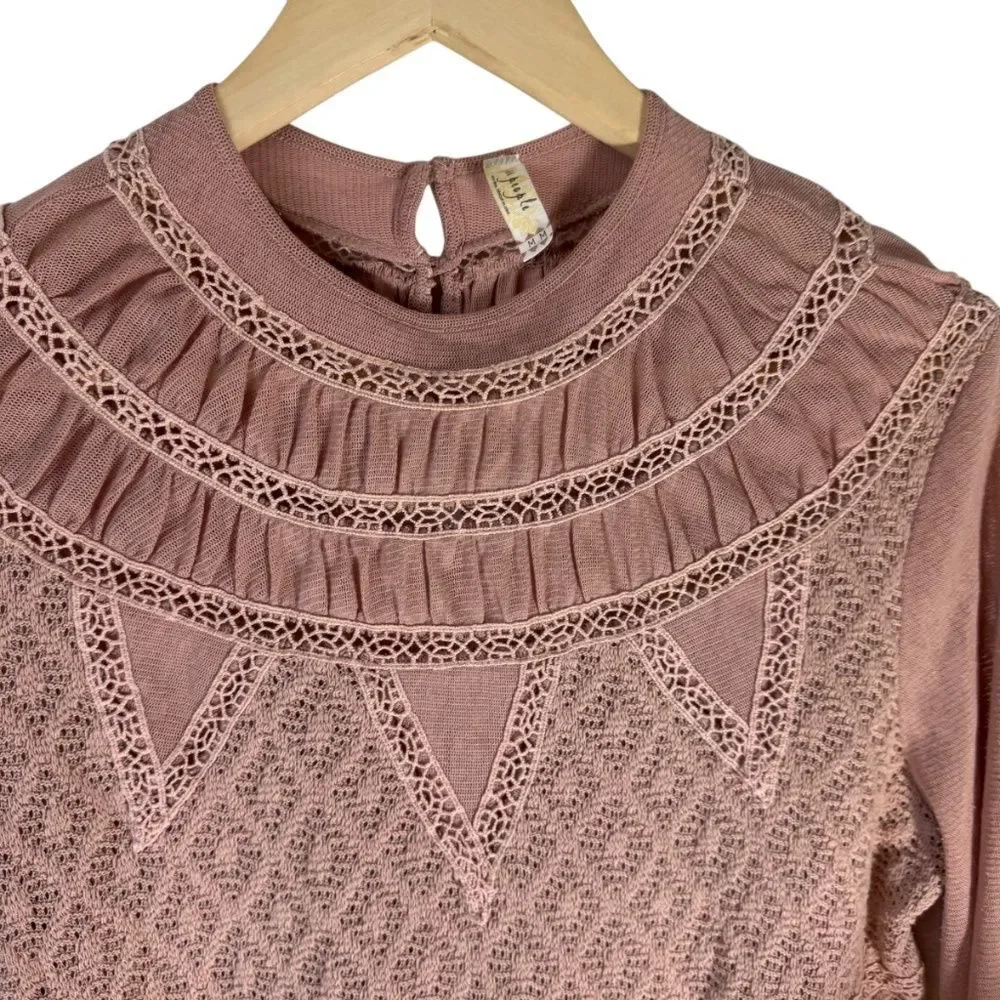 Free People English Rose Dusty Mauve Bishop Sleeve‎ Peplum Top Sz M